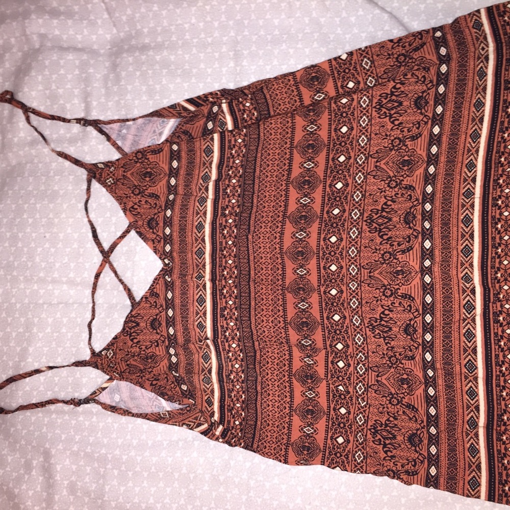 Burnt Orange Boho Strappy Front Dress
